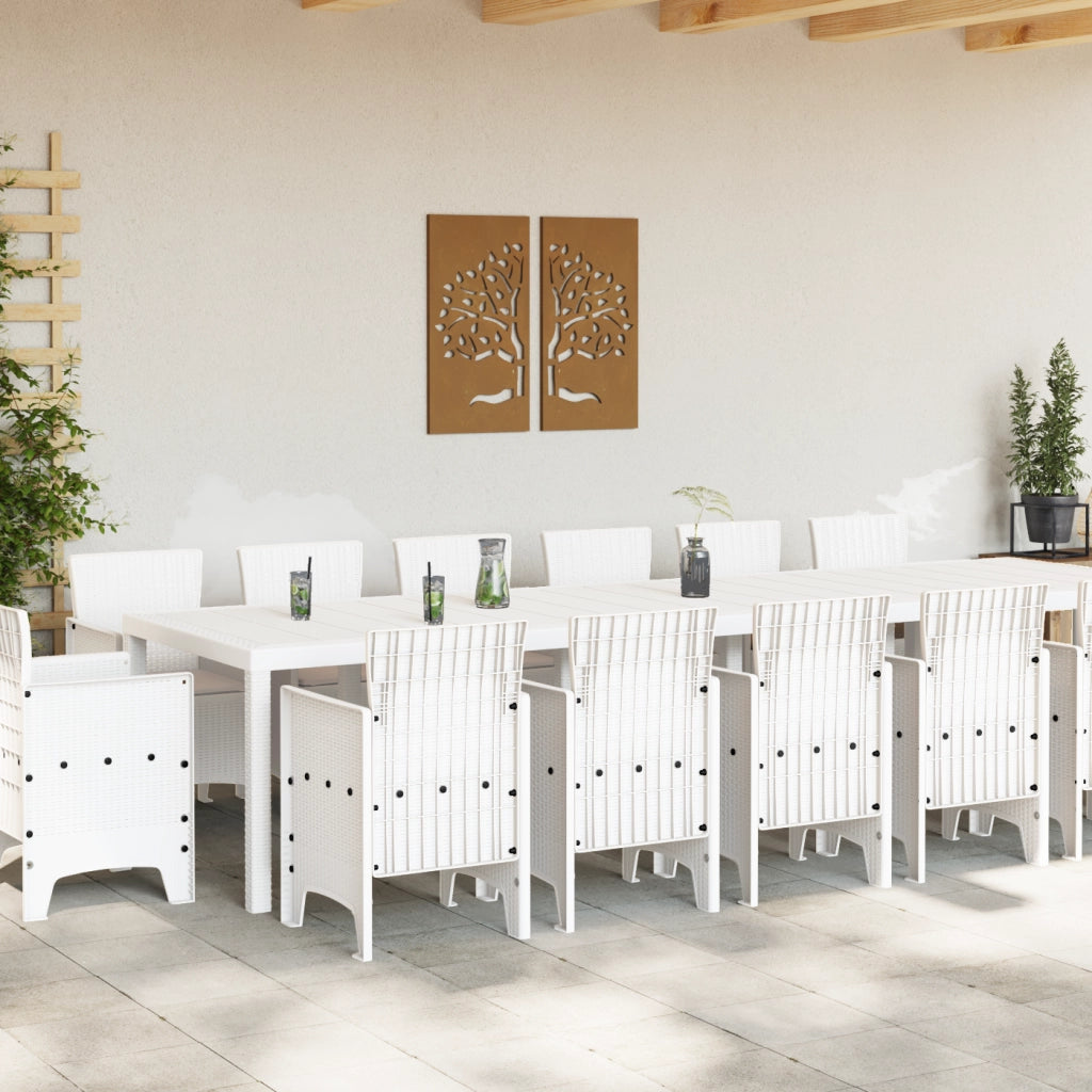 Set da pranzo da giardino  15 pezzi con cuscini Bianco Polyrattan