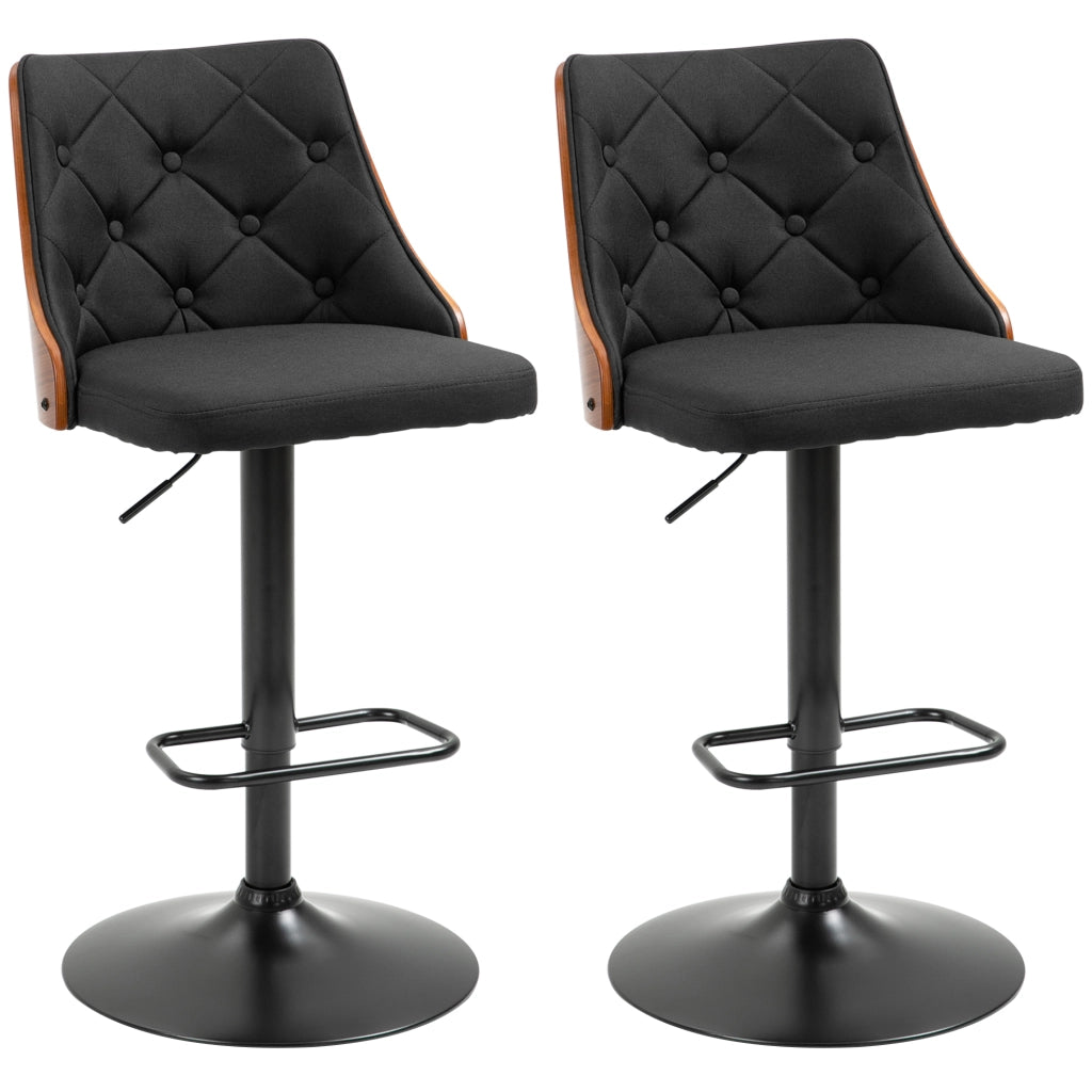 Set 2 Sgabelli da Bar Girevoli Regolabili ¨C Zephmum ¨C Nero e Noce 47.5x50x93.5-116 cm