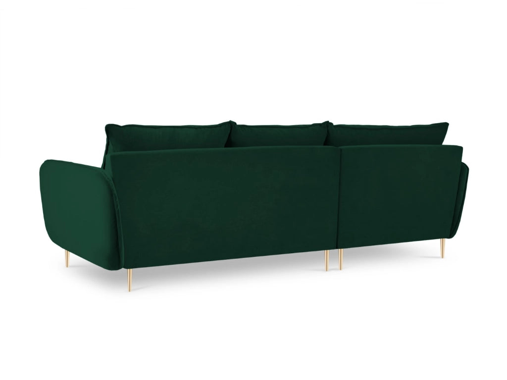 Cosmopolitan Design - Divano angolare sinistro "Vienna" 5 posti in velluto verde bottiglia 