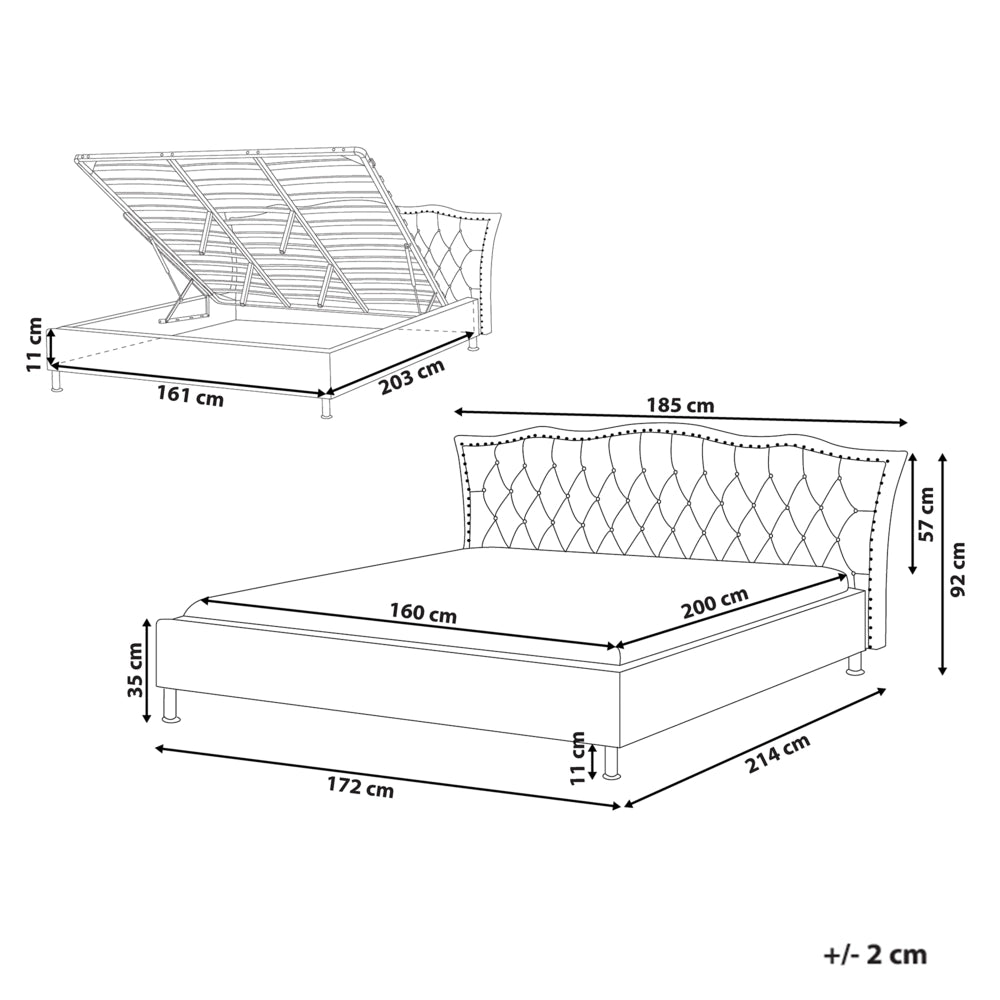 Letto 160 x 200 cm Bianco Ecopelle Struttura Imbottita con Rifinitura Chiodo Bottoni in Cristallo Poggiatesta