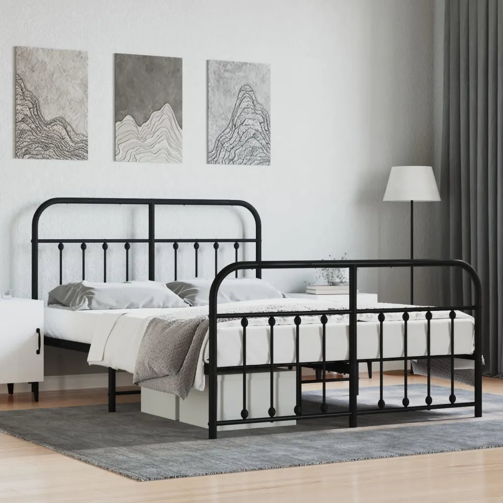 Letto matrimoniale | Letto per adulti | Giroletto con Testiera e Pediera Metallo Nero 140x200 cm