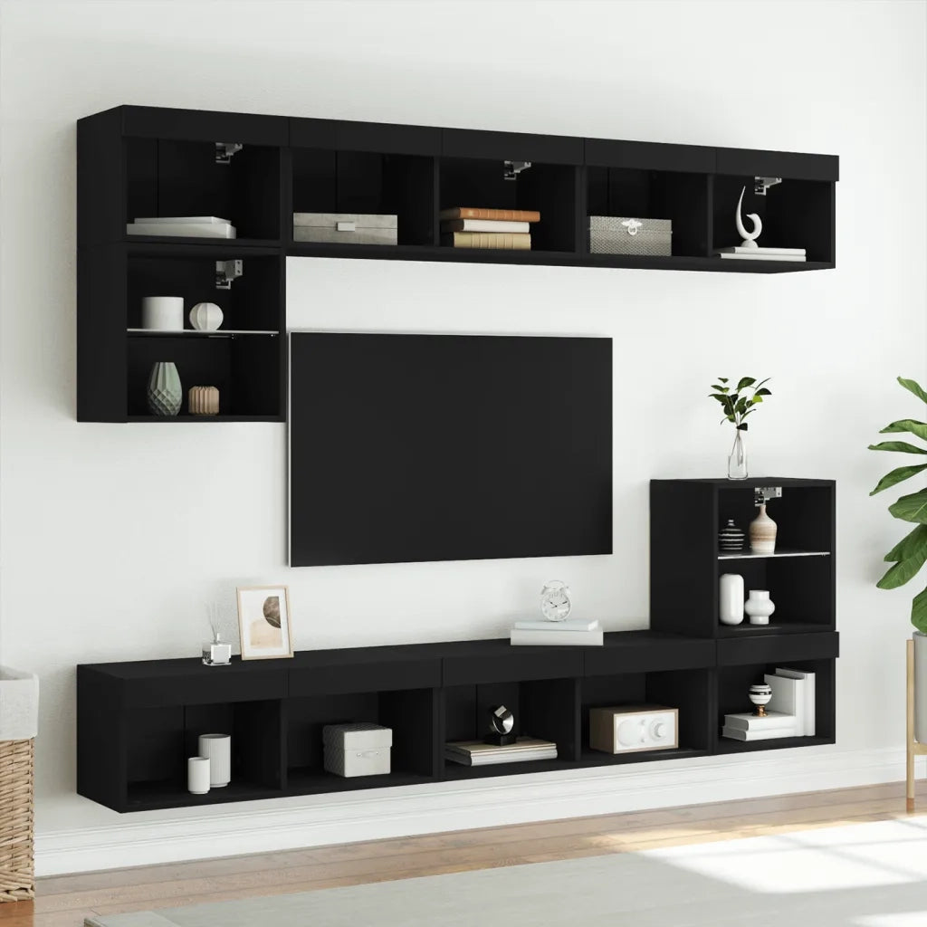 Mobili Porta TV con Luci LED 2 pz Neri 80x30x30 cm 837144
