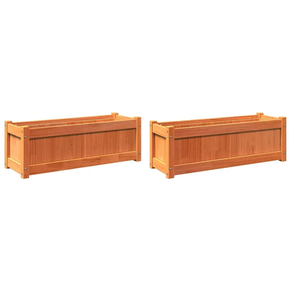 Fioriere da Giardino 2pz Marrone Cera Legno Massello di Pinocod mxl 110534
