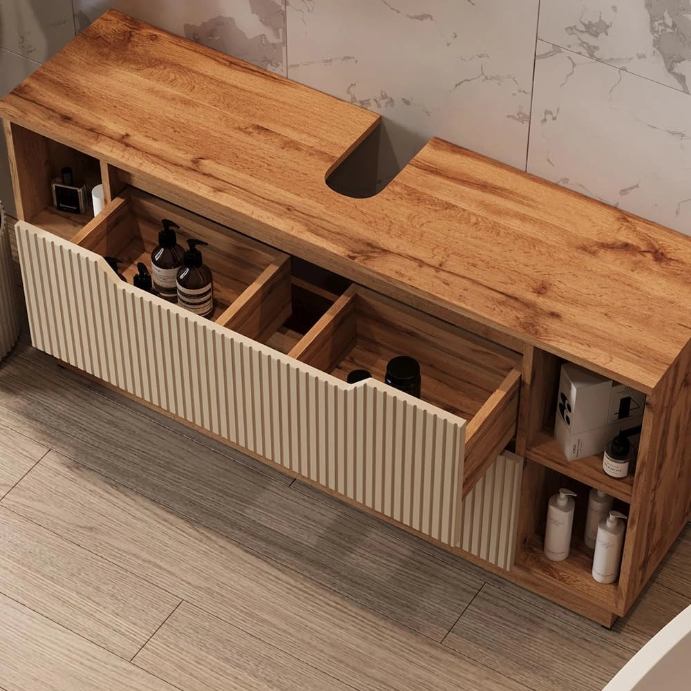 Set di mobili da bagno Lotta, Rovere/cashmere a righe, 5 parti