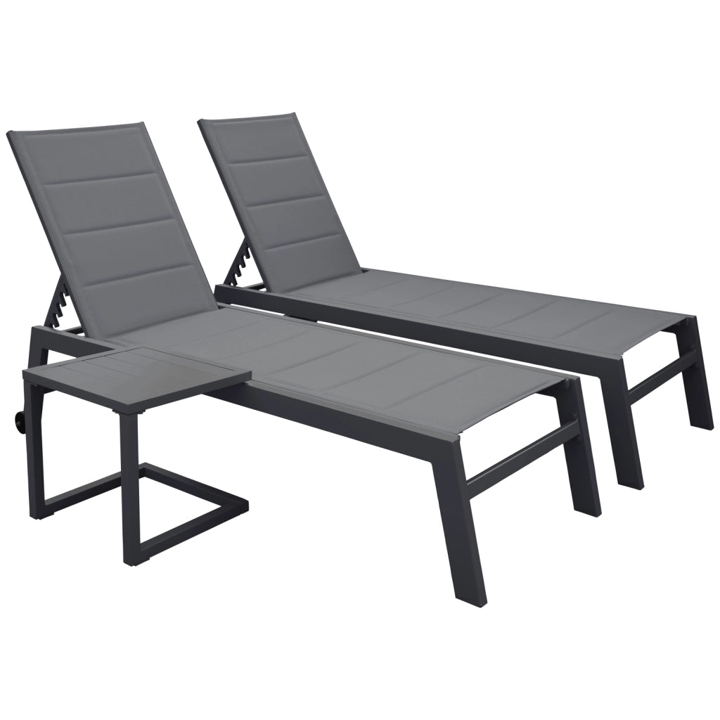Set di 2 lettini BARBADOS in textilene grigio eTavolino - alluminio grigio antracite