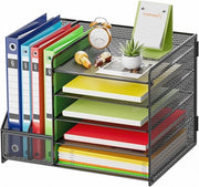 Organizzatore di Scrivania con contenitore per cartelle e 5 cesti per la corrispondenza - Accessori di Scrivania spazievoluti per Casa e Ufficio