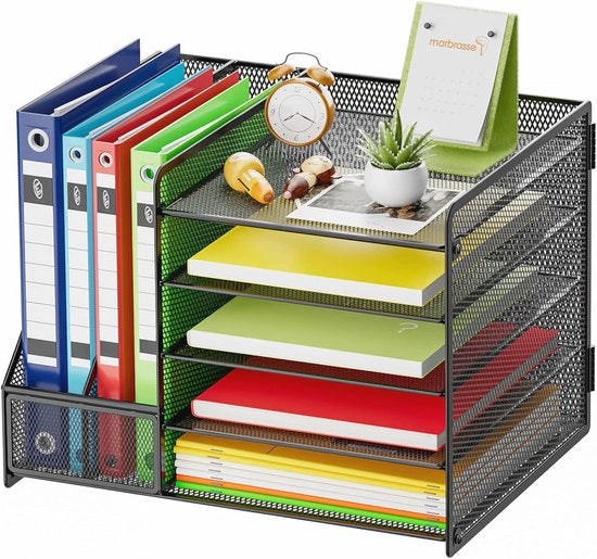 Organizzatore di Scrivania con contenitore per cartelle e 5 cesti per la corrispondenza - Accessori di Scrivania spazievoluti per Casa e Ufficio