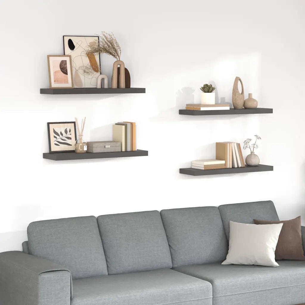 Scaffali a Parete 4 pz Grigio Lucido 80x23,5x3,8 cm in MDF 323795