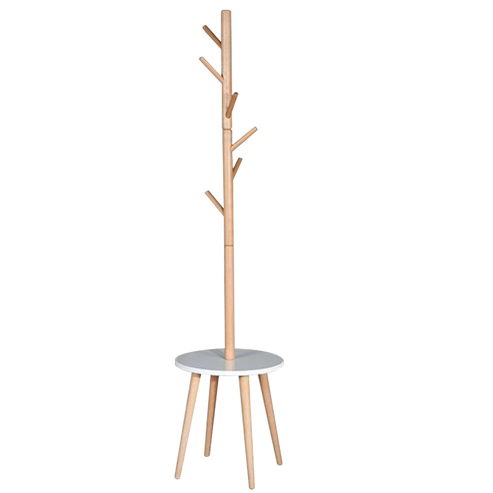 Attaccapanni Appendiabiti Piantana in legno 6 Ganci con Base Tavolino 40x40x170