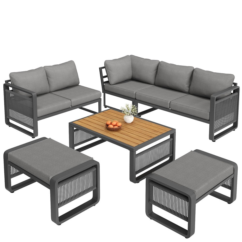 Set Divano da Giardino 6-7 Posti con Cuscini ¨C Xylo ¨C Polyrattan Grigio, Angolare