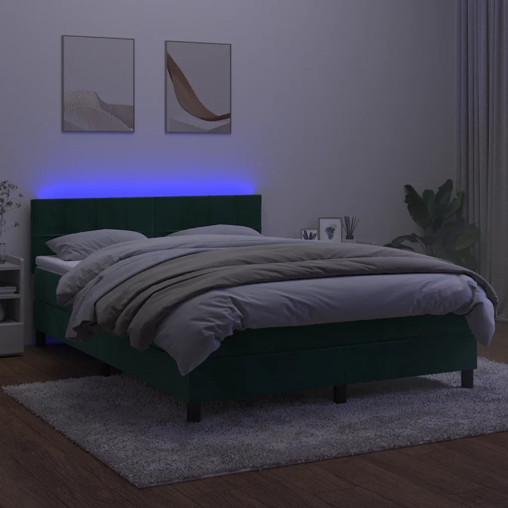 Letto a Molle con Materasso e LED Verde Scuro 140x190cm Velluto 3134402