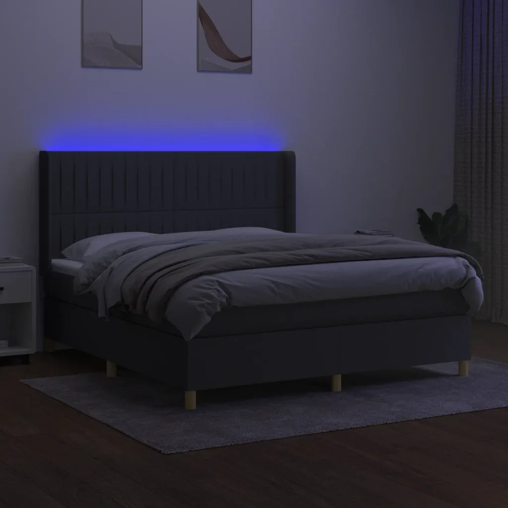 Letto a Molle Materasso e LED Grigio Scuro 160x200cm in Tessuto cod mxl 59558