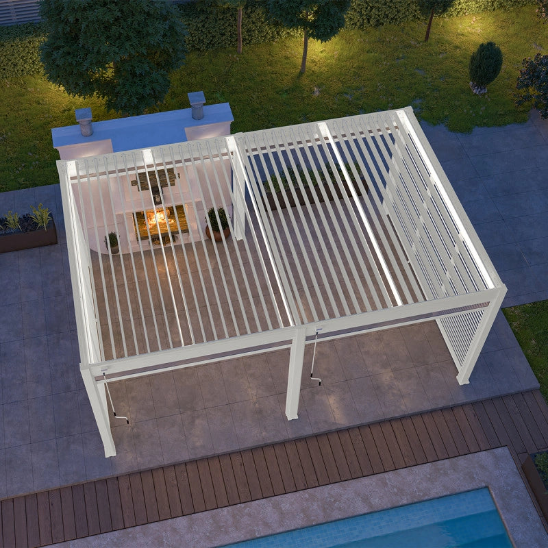 Pergola bioclimatica Ombréa autoportante VS - 4x6M Bianco + 2 tende