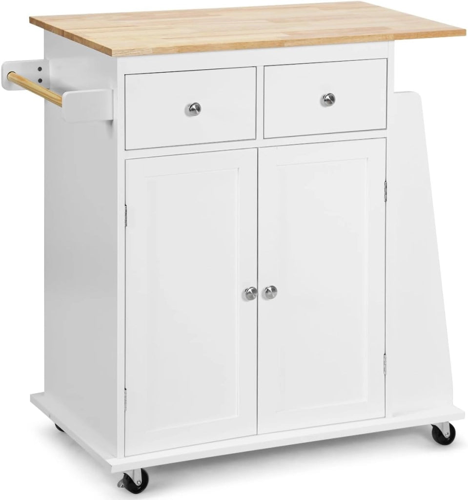 Carrello da Cucina Con Piano di Lavoro, 80 x 45 cm, Isola Su Ruote, Armadio Con Cassetti, Portaspezie, Trolley in Legno Massiccio per Sala da Pranzo
