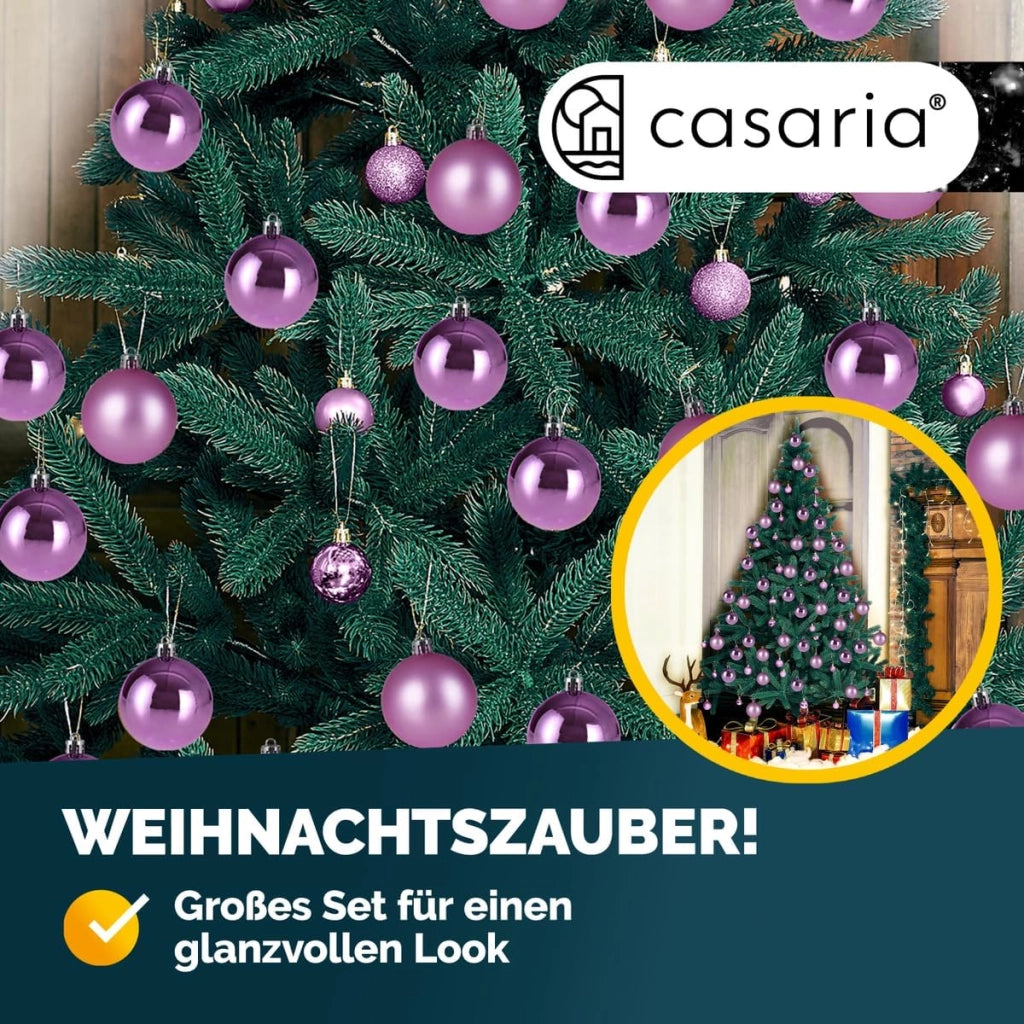 DEUBA® Set Palline di Natale 54pz Ø 6cm in Plastica Decorazione Albero Addobbi Natalizi Feste Inverno Interno Esterno Rosa
