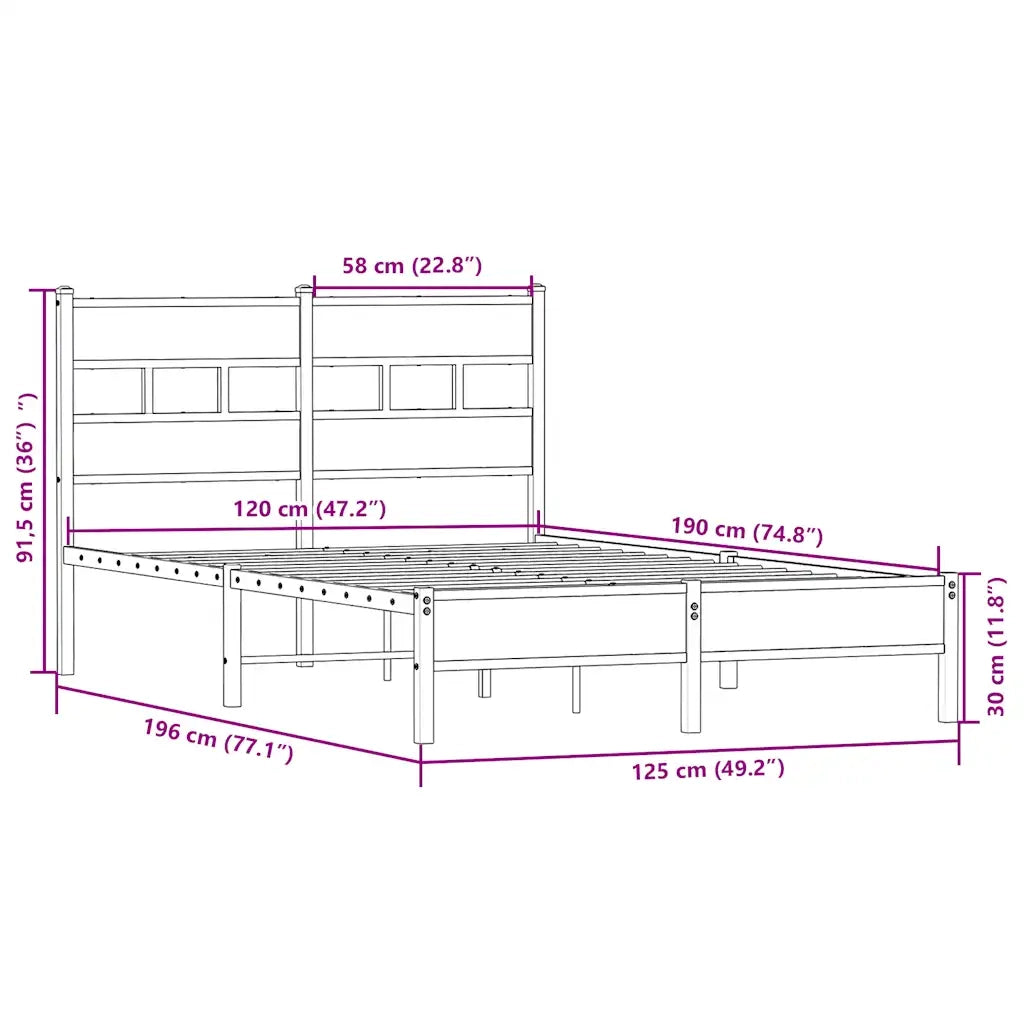 Letto matrimoniale | Letto per adulti | Giroletto senza Materasso Rovere Sonoma 120x190cm in Truciolato
