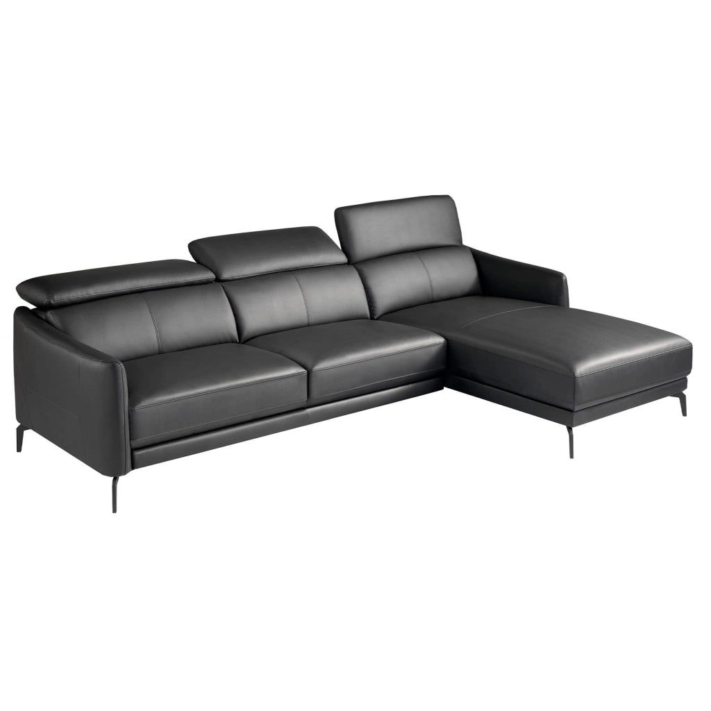 Divano chaise longue destro in pelle nera