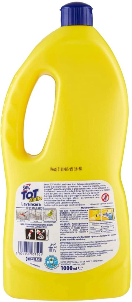 SET 12 CONFEZIONI SMAC TOT GIALLO DETERGENTE LAVAINCERA CON CERA DI CARNUBA 1 LT