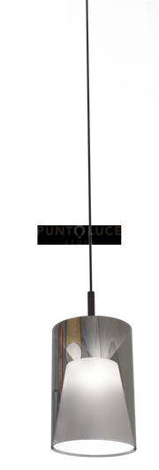 ICONIC-P F Sospensione 1 luce struttura in metallo cromo nero con vetro fumè attacco E27 diametro 15cm senza base