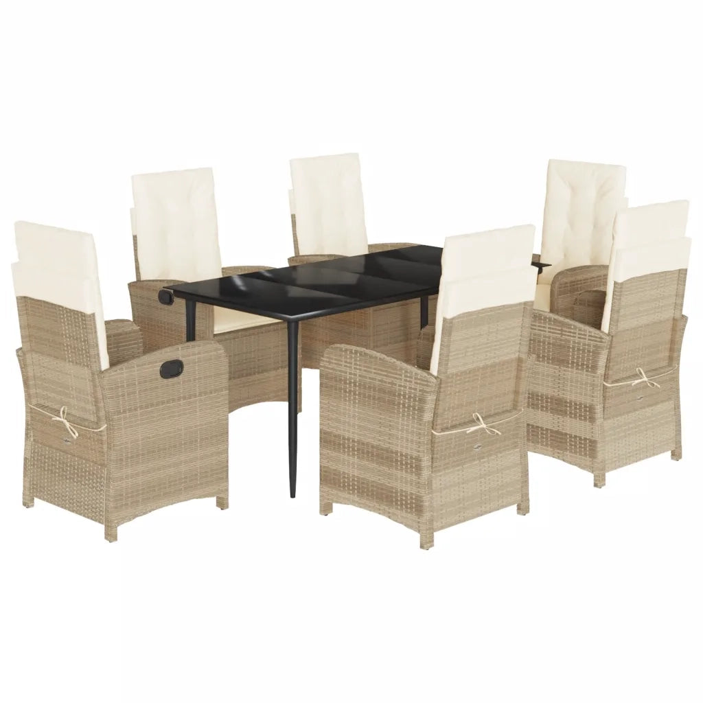 Set da Pranzo da Giardino 7 pz con Cuscini Beige in Polyrattan