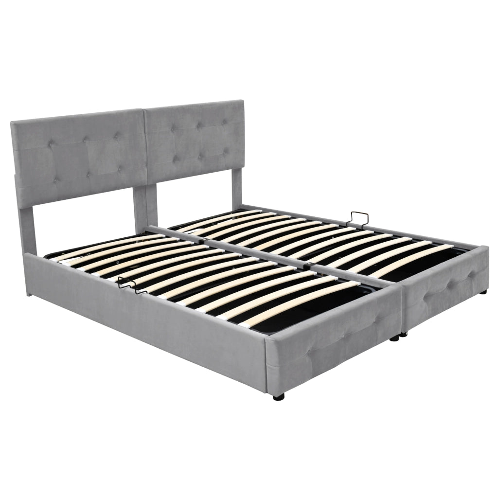 Letto Contenitore 180x200 cm; Matrimoniale; idraulico e trasformabile; in Velluto; Grigio