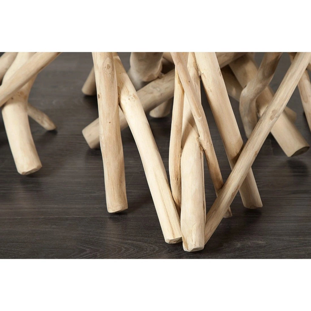 Tavolino basso WOODEN quadrato 80 cm – Tavolino design in legno di galleggiamento e vetro temperato