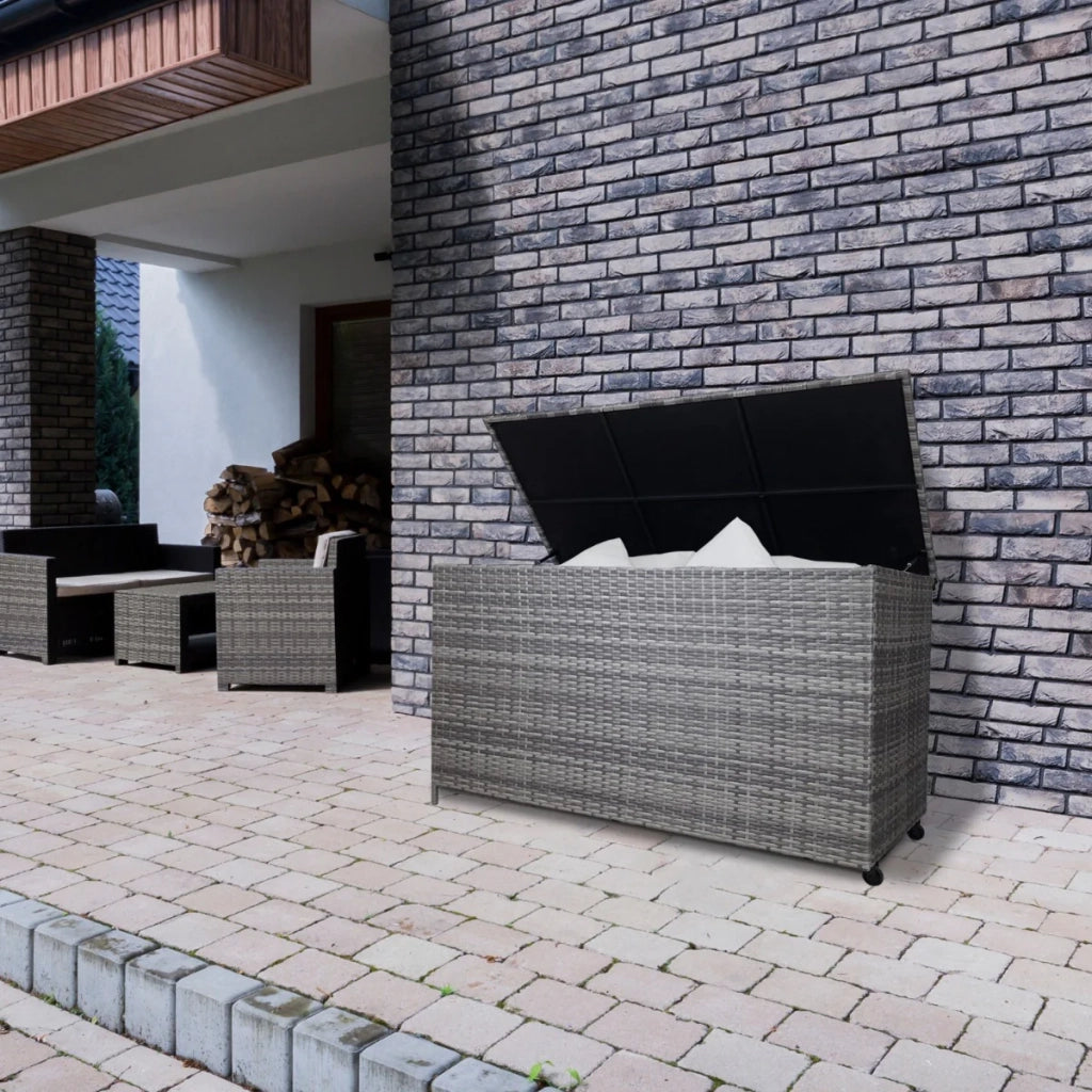 Rattan Box da giardino Grigio Grande 138cm Cassapanca per cuscini 582L