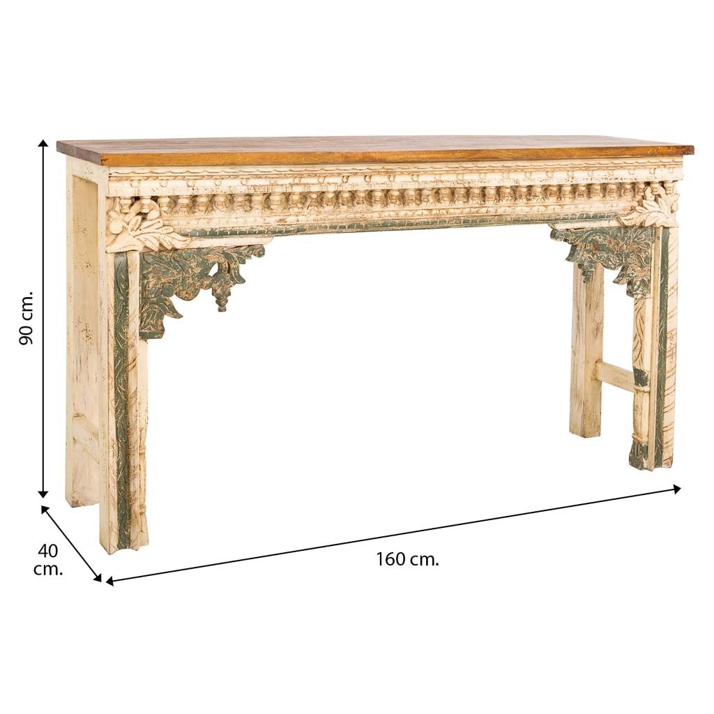 Tavolino da Mobile da ingresso in legno marrone artigianale 160x40x90h cm