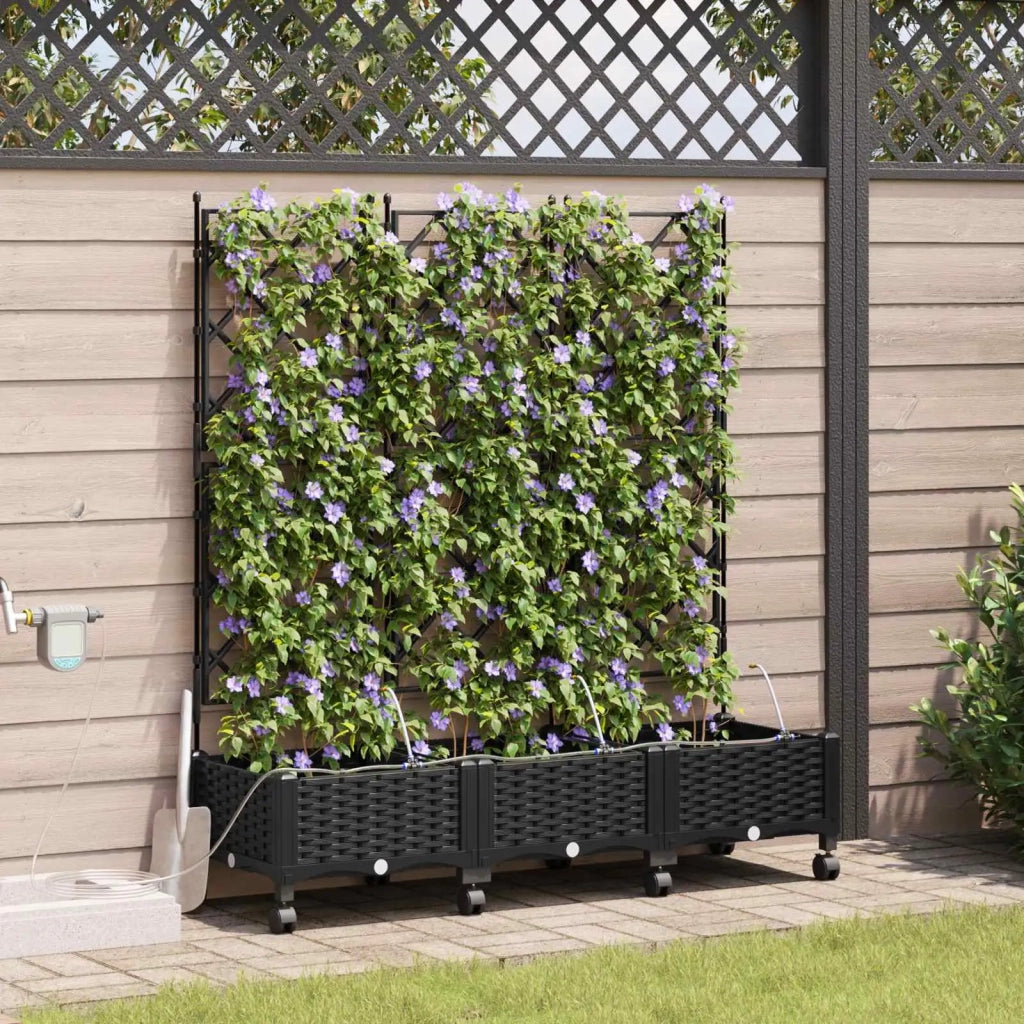 Vaso da Giardino con Irrigazione e Ruote 3 pz Nero PP 3423087