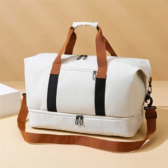 Borsa a Weekend - Grande valigia per donne con 2 blocchi di accessori - Borsa per bagaglio/trasporto notturno - Borsa multifunzionale impermeabile - Bianco crema/Dimensione unica