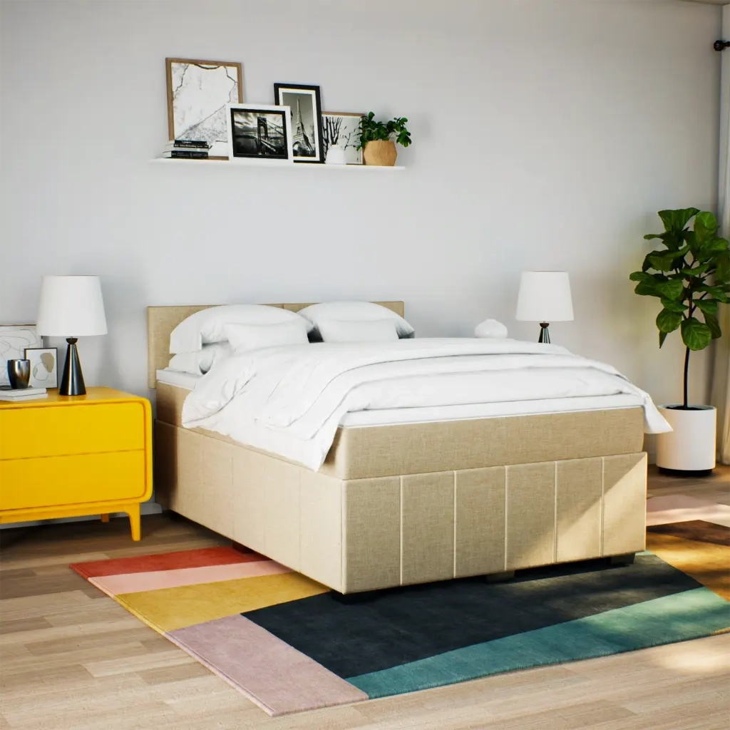 Giroletto a Molle con Materasso Crema 140x200 cm in Tessuto