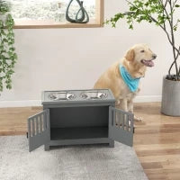 Stazione di Alimentazione Rialzata per Cani Grandi, 2 Ciotole in Acciaio Inossidabile, Spazio di Archiviazione, 35,5x60x30 cm, Grigio