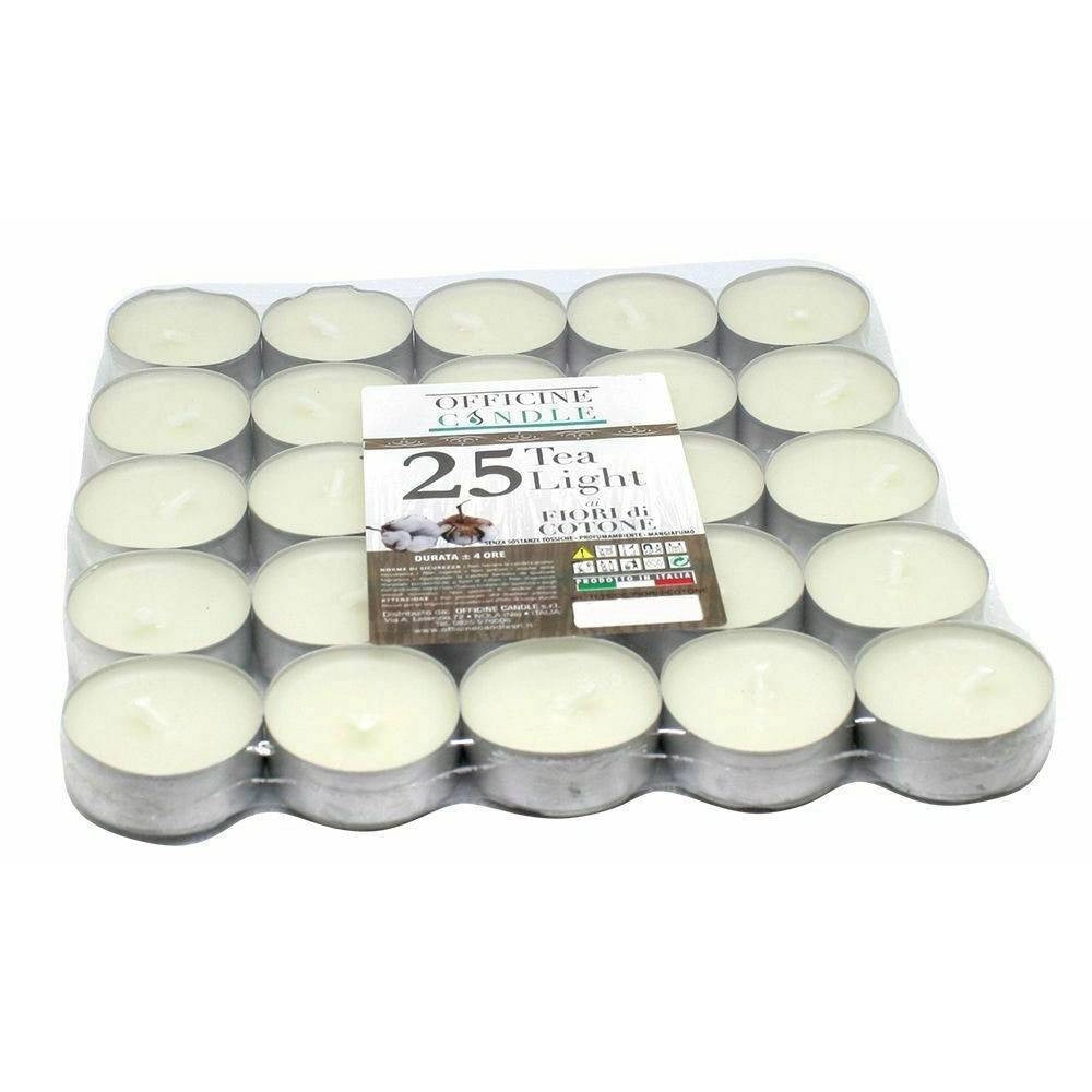 Trade Shop - Set 25 Pz. Candele Bianche Profumate Fragranza Fiori Di Cotone Tealight Lumini -