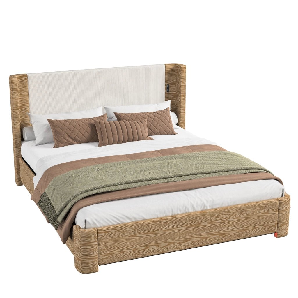 Letto contenitore 213.5x193.5x103.5 cm con illuminazione LED a 7 colori; velluto beige