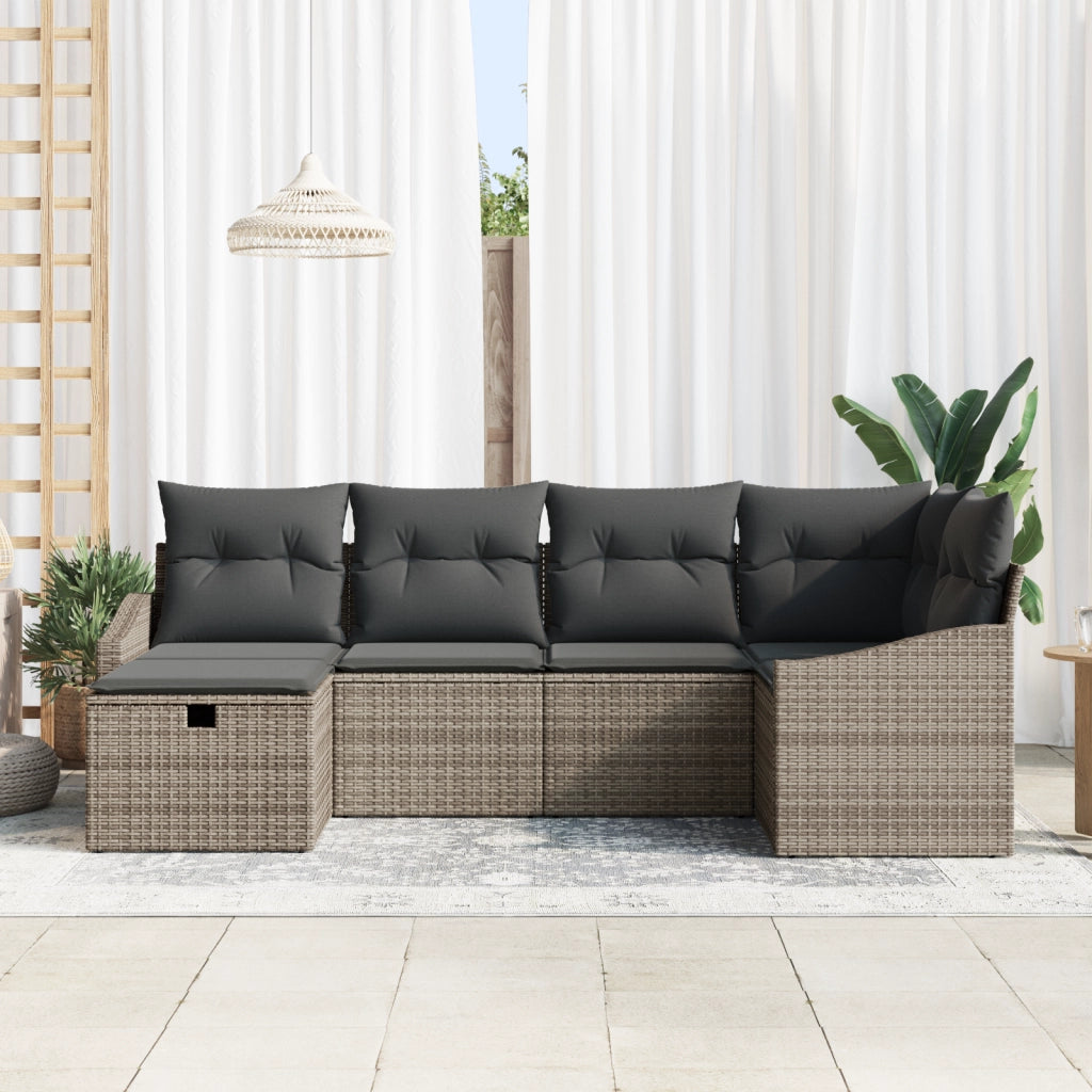 Set di Divani da Giardino a 6 Pezzi con Cuscini Grigio Rattan Polipropilene
