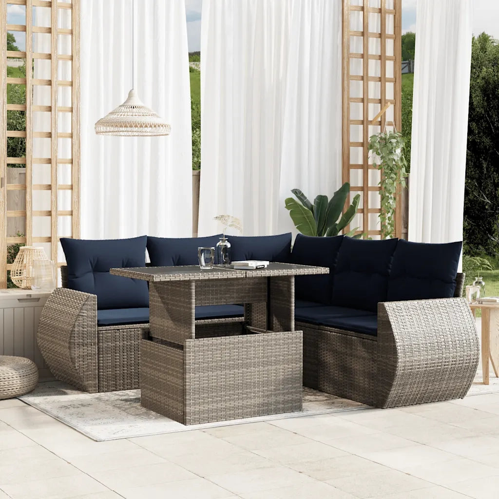 Set Divani da Giardino 6 pz con Cuscini Grigio in Polyrattan 3268531
