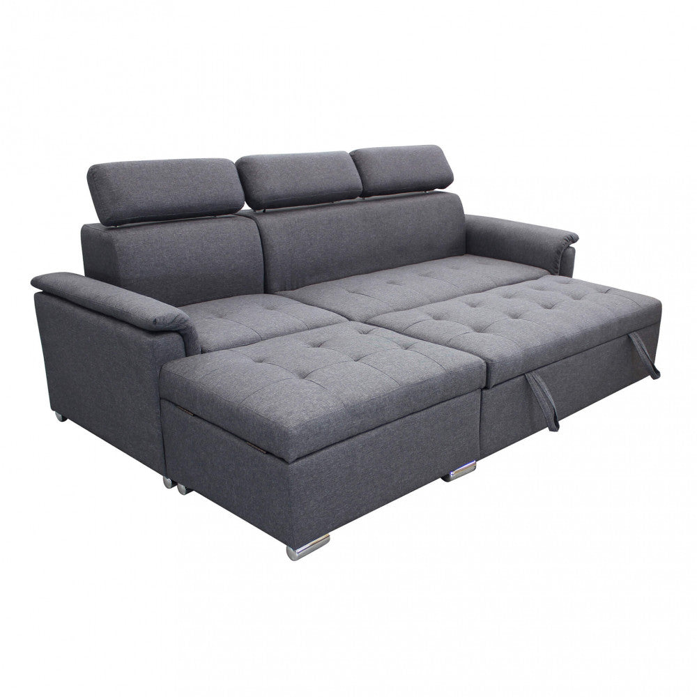 Divano Letto Derrick 234x148x84 cm in Tessuto Grigio scuro