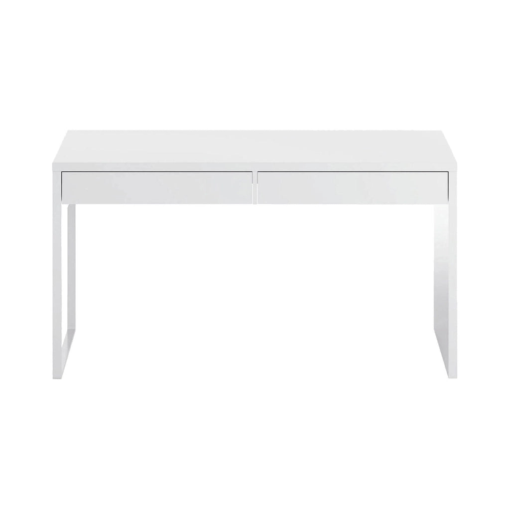 Scrivania Cerere, Scrittoio reversibile da ufficio, Tavolo da studio porta PC con 2 cassetti, cm 138x50h75, Bianco opaco