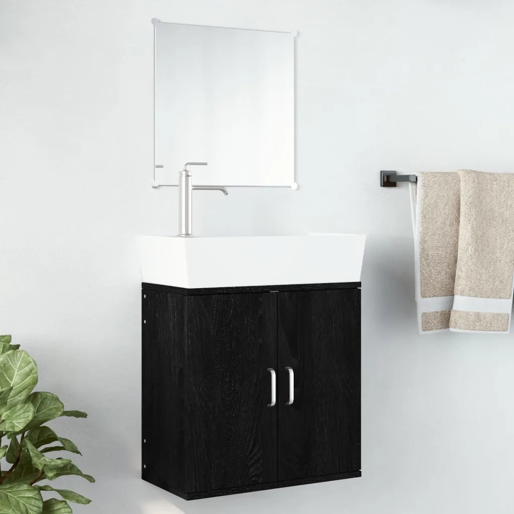 Set Mobili da Bagno 2 pz Nero in Legno Multistratocod mxl 84294