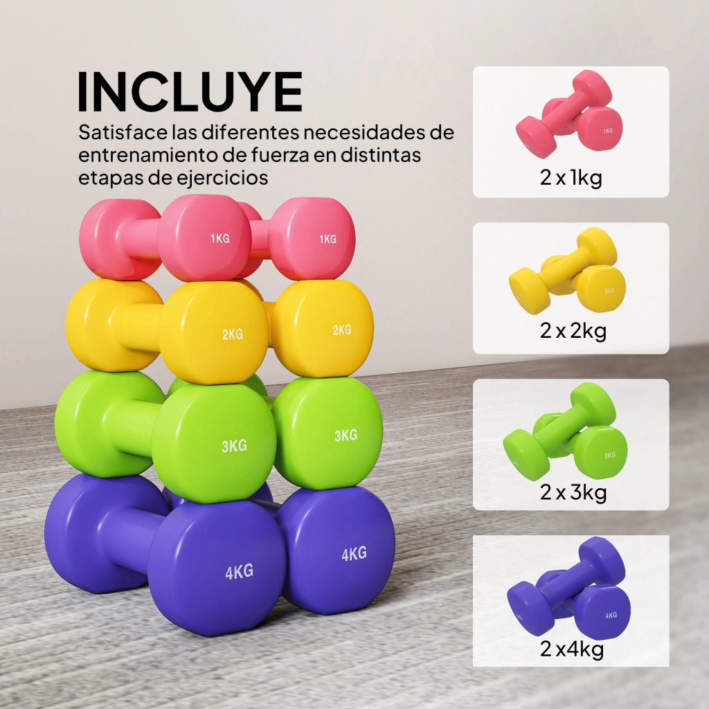Set di 8 manubri esagonali 20 kg ¨C zephmum ¨C 4 pares 4 kg 3 kg 2 kg 1 kg multicolore