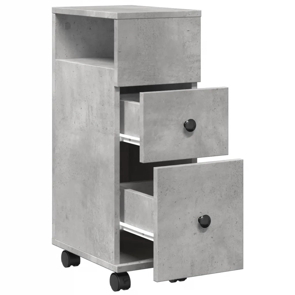 Mobile da Bagno | Armadio da bagno Stretto con Ruote Grigio Cemento in Truciolato