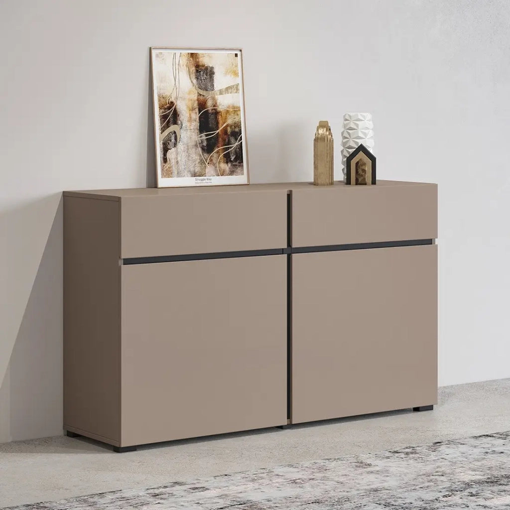Buffet 120cm colori beige e nero collezione HAVANA. Credenza di design con 2 porte e 2 cassetti.
