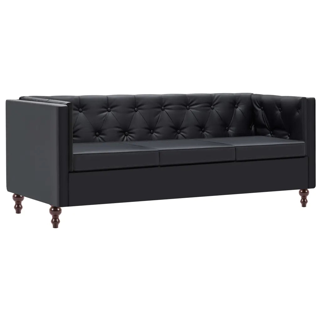 Divano Chesterfield a 3 Posti Rivestito in Similpelle Nero 247154