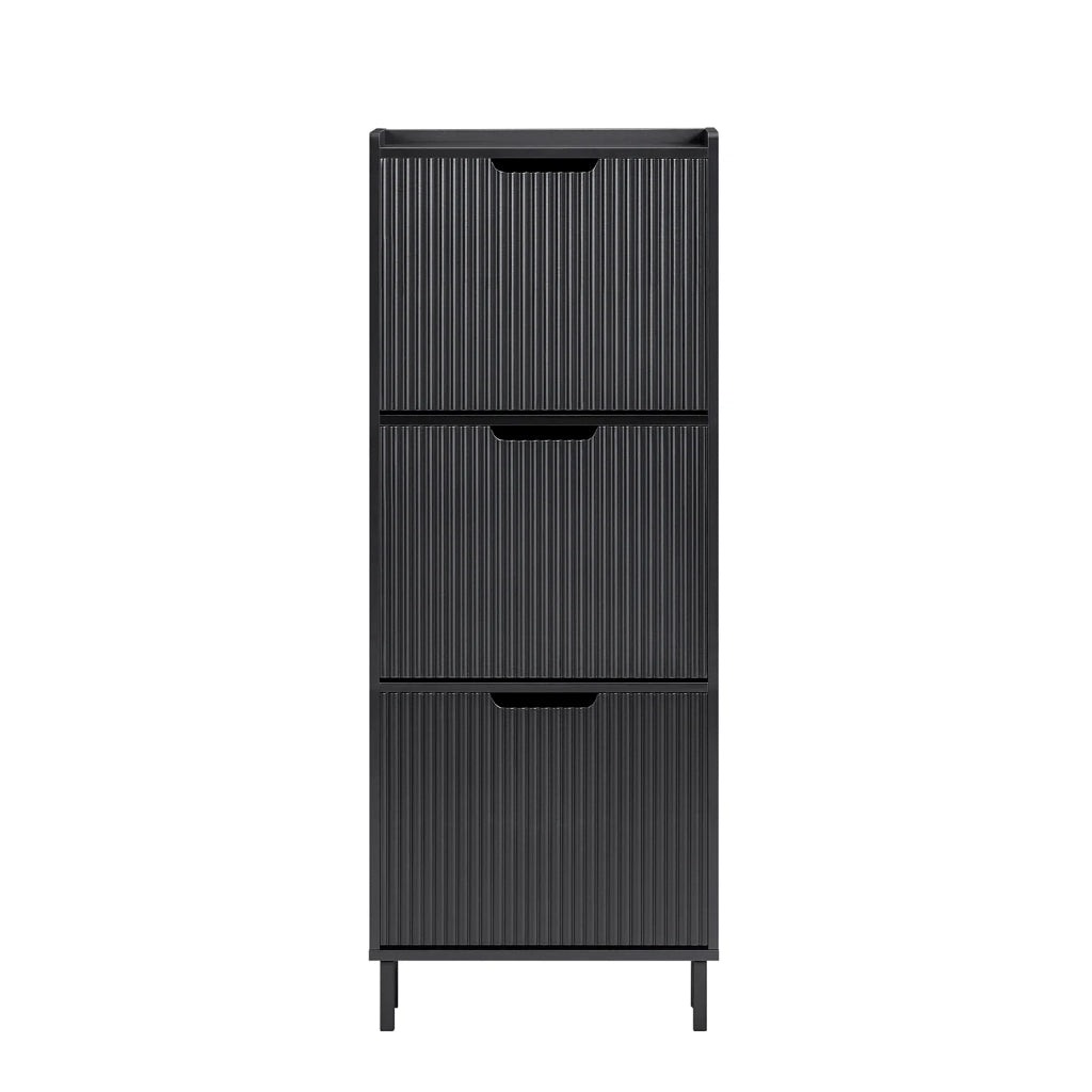 Mobiletto portascarpe scarpiera mobile ingresso salvaspazio Regolabili Nero 50x19x130cm 3 ante FSR177-H-SCH