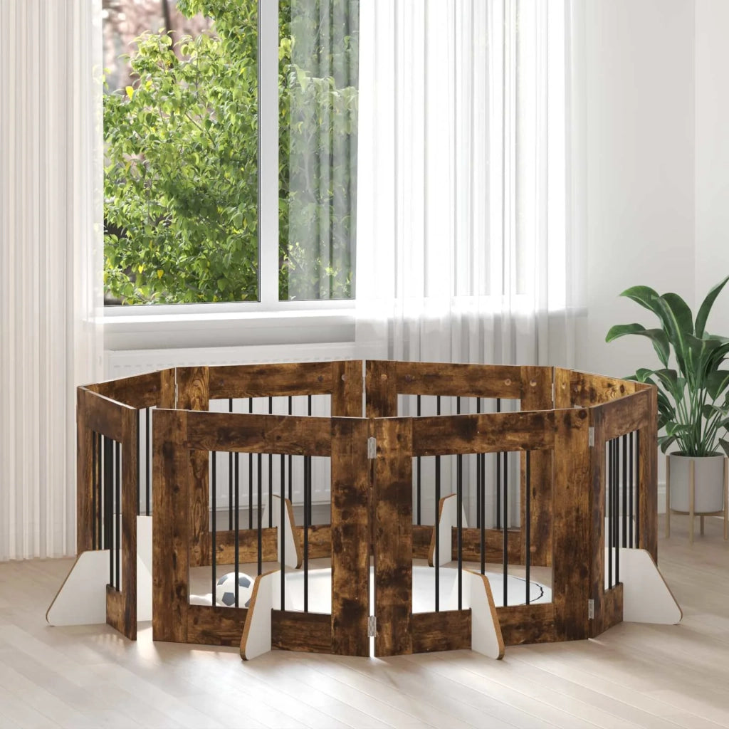 Cancello per cani con supporti 8 pcs Rovere Fumo 60 x 60 cm 892165