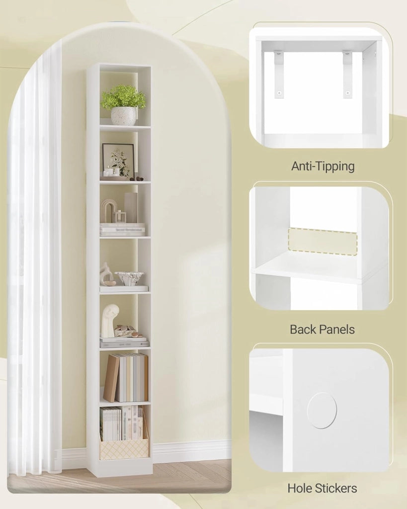 Libreria a 7 Ripiani, Scaffale Libreria, 24 x 30 x 214 cm, per Soggiorno Studio Ufficio Camera da Letto, Bianco BC79703X