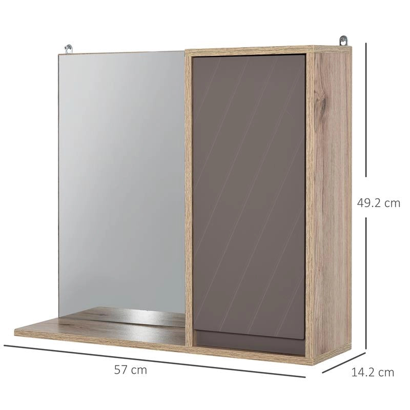 ARMADIETTO PENSILE PER BAGNO CON ANTA A SPECCHIO GRIGIO E ROVERE