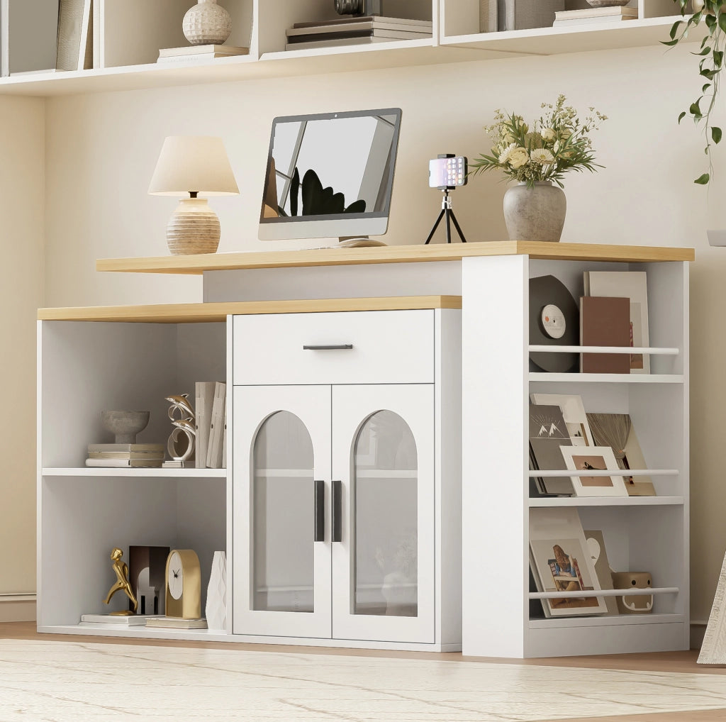Isola cucina bianca con piano girevole a 360° e contenitore