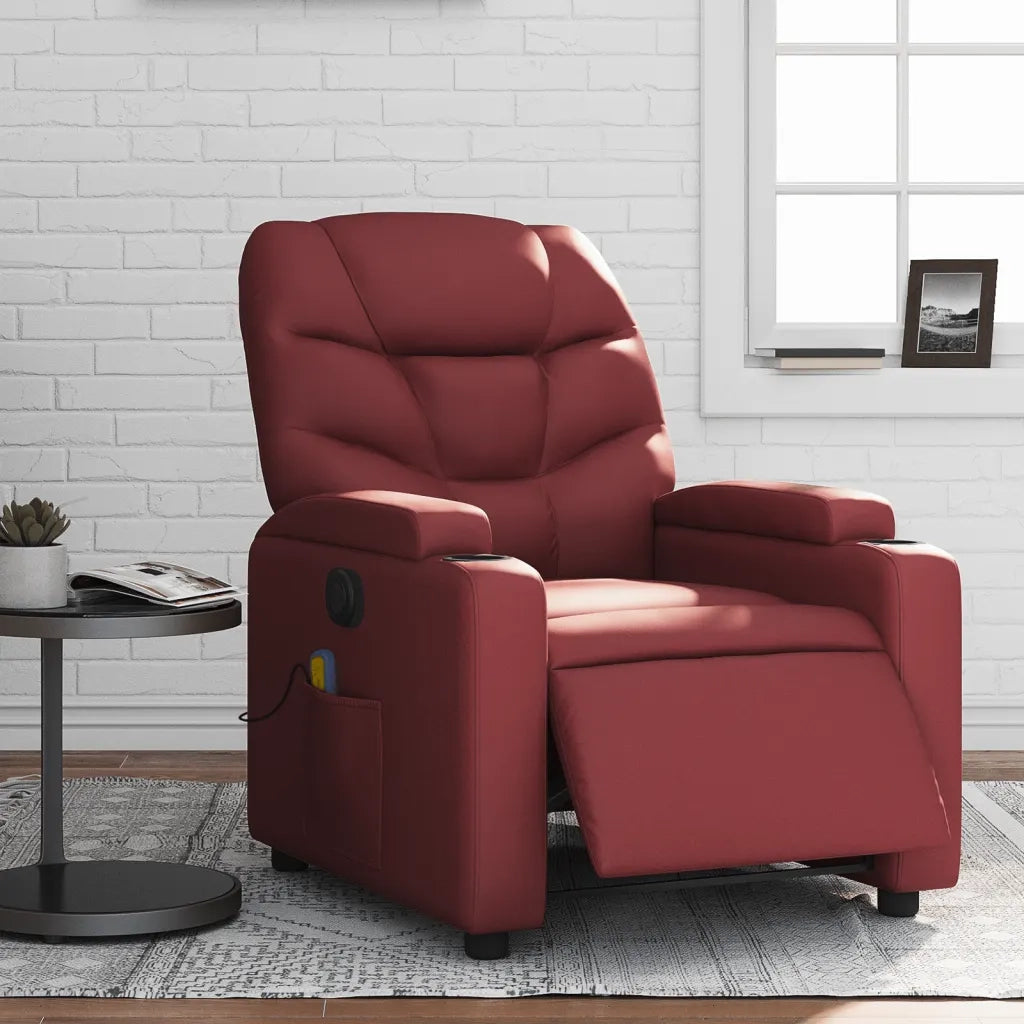 Poltrona Massaggiante | Sedia Relax Reclinabile Rosso Vino in Similpelle