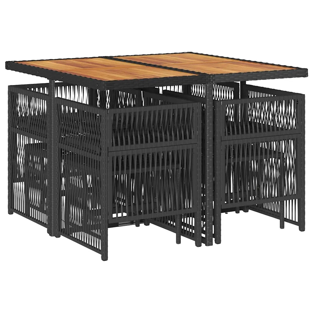 Set da Pranzo da Giardino 9 pz con Cuscini Nero in Polyrattan 3210963